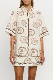 Resort Style Print Lapel Short Sleeve Shirt and Casual Mini Skirt Set