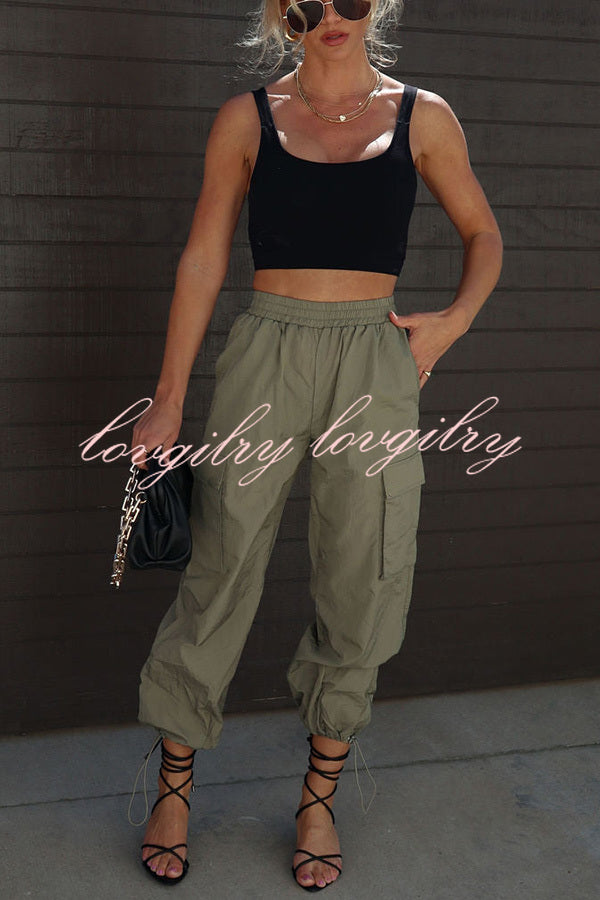 Let’s Rewind Nylon Elastic Waist Pocketed Cargo Pants