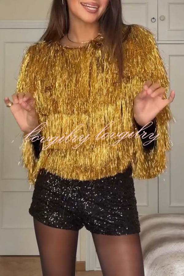 Start The Party Gold Foil Tassels Long Sleeve Jacket