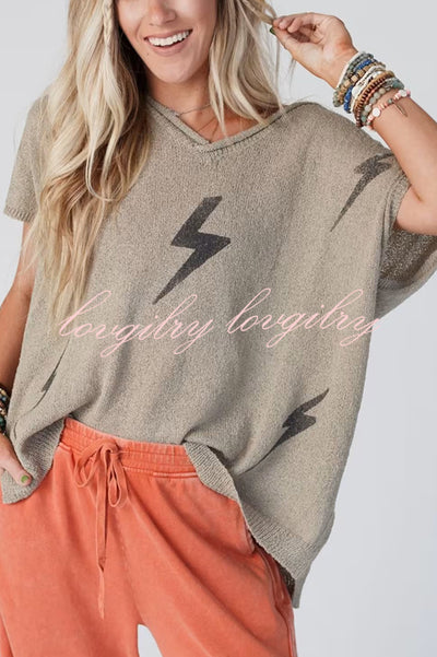 Lightning Pattern Loose Batwing Sleeve Knit Top