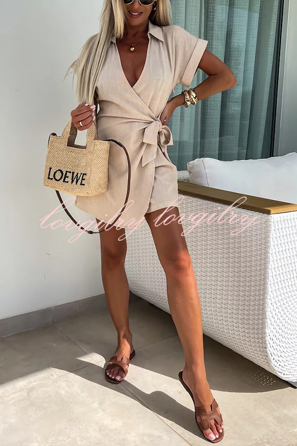 Relaxing Beach Linen Blend Wrap Romper