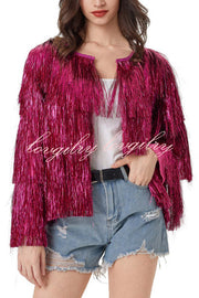 Start The Party Gold Foil Tassels Long Sleeve Jacket