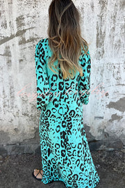 Leopard Print Loose V-neck Pocket Holiday Style Maxi Dress