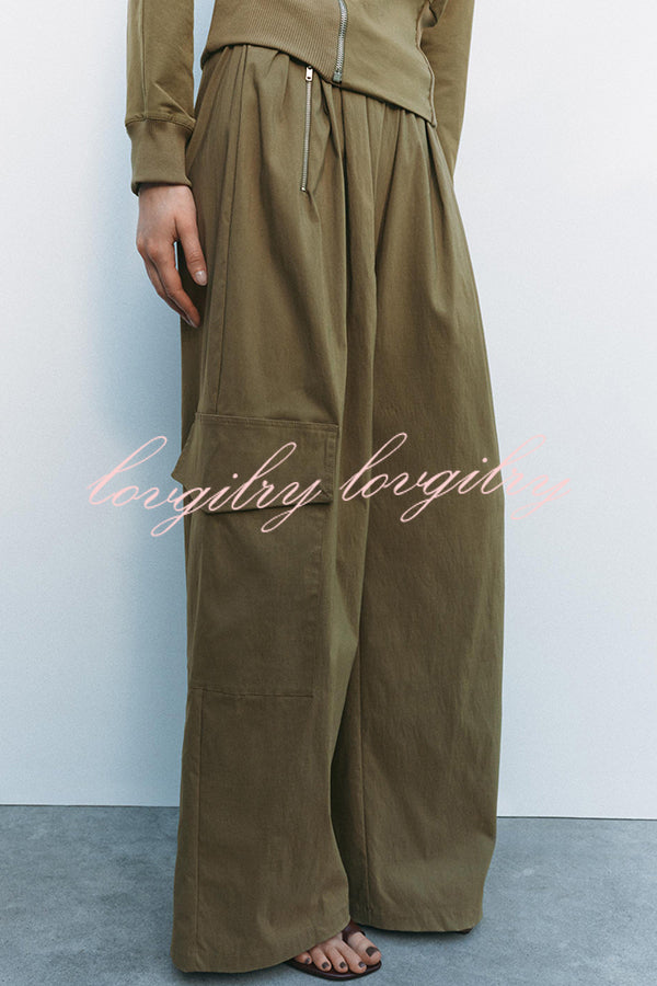 Fashionable Elastic Waist Workwear Wide-leg Pants