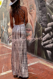 Modern Day Tie-dye Print Back Lace-up Stretch Maxi Dress