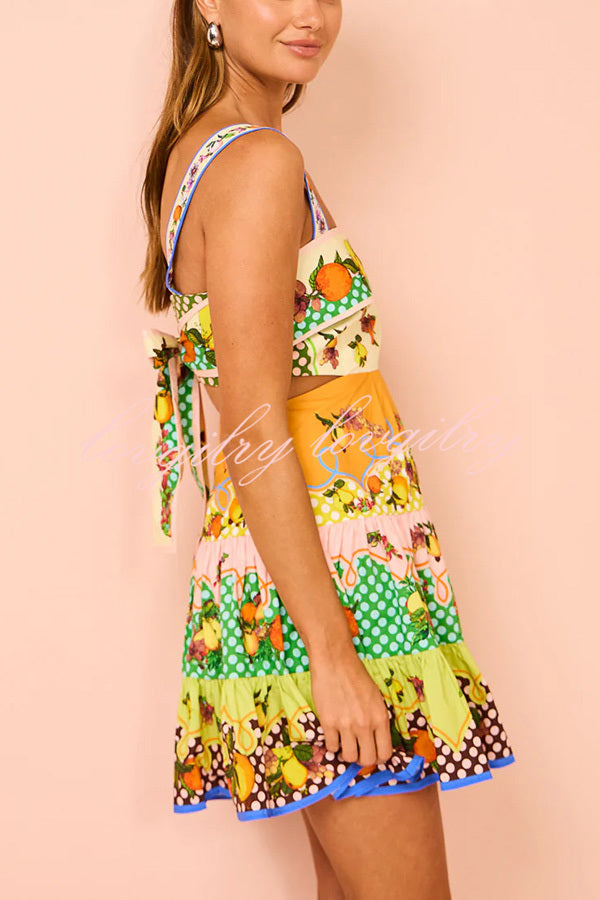 Sweet and Sour Summer Multicolor Lemon Print Pleated Hem Mini Dress