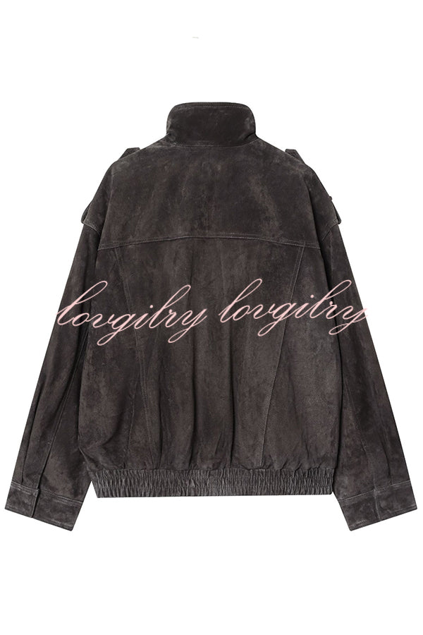 Fashionable Suede Loose Pocket Leather Jacket