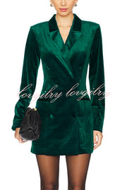 Holiday Soiree Solid Color Velvet Lapel Long Sleeve Blazer Mini Dress