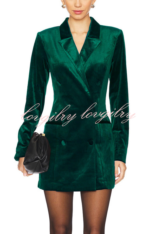 Holiday Soiree Solid Color Velvet Lapel Long Sleeve Blazer Mini Dress