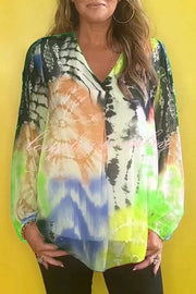 Fashionable Gradient Tie-dye V-neck Long Sleeve Shirt