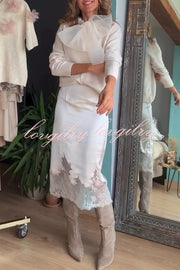 Orozco Knit Organza Bow Button-down Long Sleeve Loose Cardigan