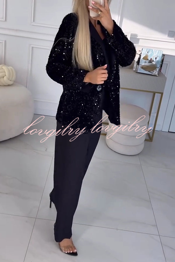 Fashion Sequin Lapel Long Sleeve Casual Blazer