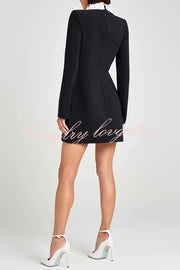 Alisha Contrast Floral Appliqué Pointed Collar Long Sleeve Pocketed Mini Dress