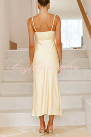 Satin Solid Color Elegant Sling Waist Open Back Maxi Dress