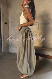 Fashion Plaid Print Elastic Waist Pocket Loose Wide-leg Pants
