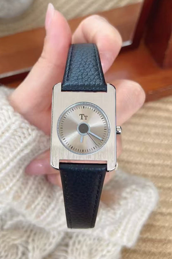 Square Steel Case Dopamine Color Matching Leather Strap Watch