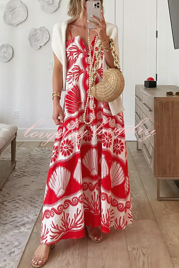 Beautiful Shell Unique Print Front Lace-up Maxi Dress