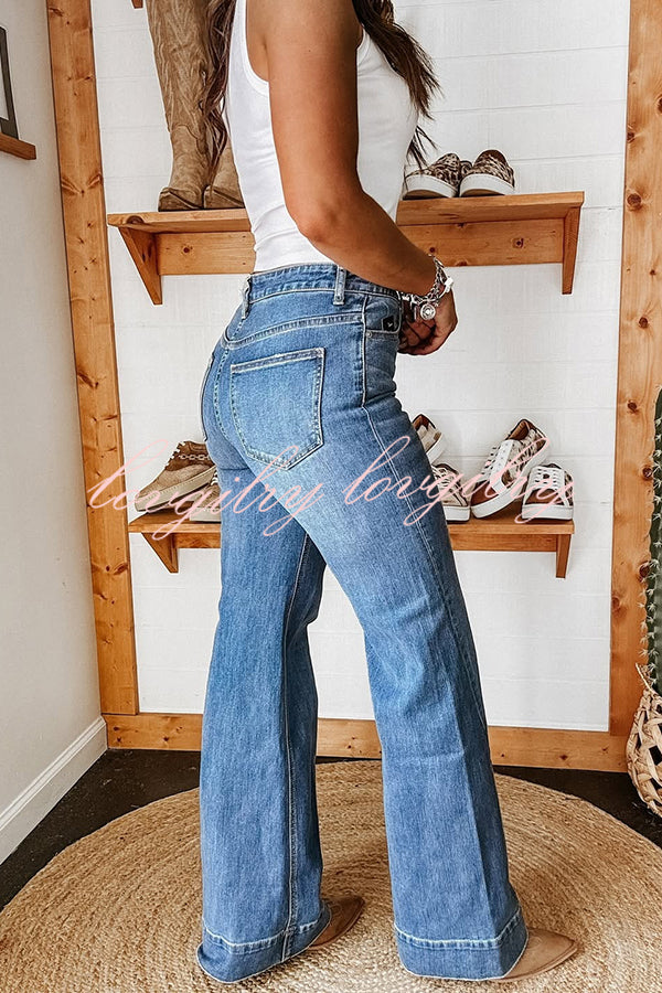 Fashion Stretch Pocket Casual Straight Jeans