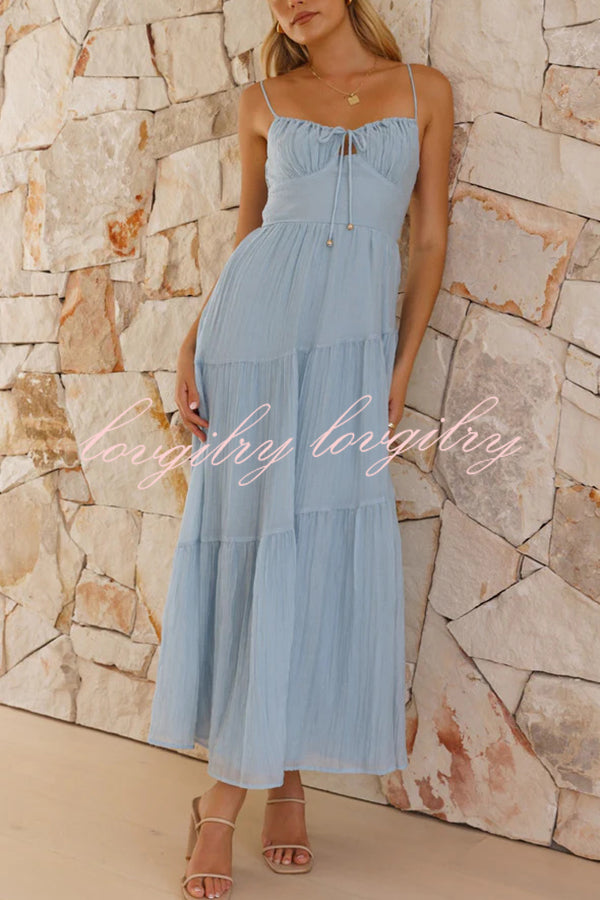 Solid Color Sleeveless Suspender Pleated Back Maxi Dress