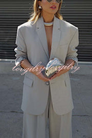 Girl Boss Avant-garde Contrast Colors Lapel Boyfriend Blazer and Pocketed Wide Leg Pants Set