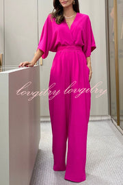 Esther Kimono Sleeve Elastic Waist Pocketed Wide Leg Jumpsuit