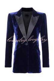 Bold Modern Velvet Contrast Satin Lapel Blazer and High Rise Pocket Shorts Set