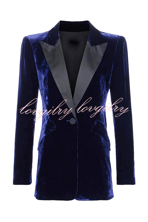 Bold Modern Velvet Contrast Satin Lapel Blazer and High Rise Pocket Shorts Set