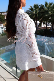 Unique Crochet Lace Long Sleeve Button Blouse and High Rise Skirt Set