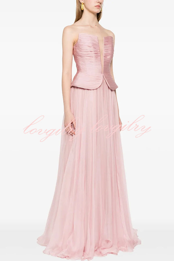 Fantasy Fairy Pleated Corset Chiffon Hem Strapless Maxi Dress
