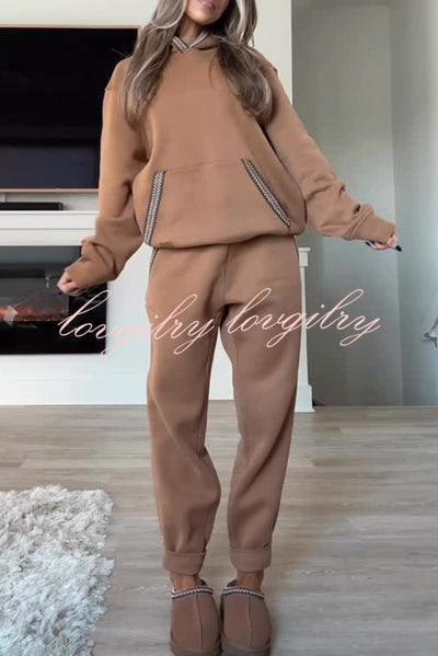 Tasman Braid Trim Kangaroo Pocket Hooded Sweatshirt and Elastic Waist Jogger Pants Set