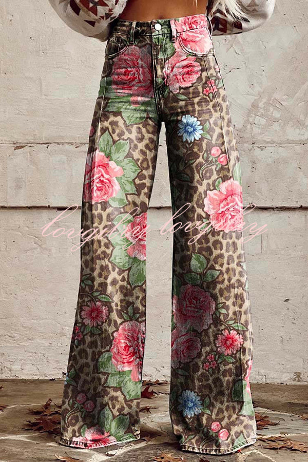 Beautiful Unique Print Button Pocket Wide Leg Pants