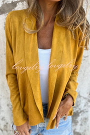 Solid Color Suede Lapel Long Sleeve Loose Coat