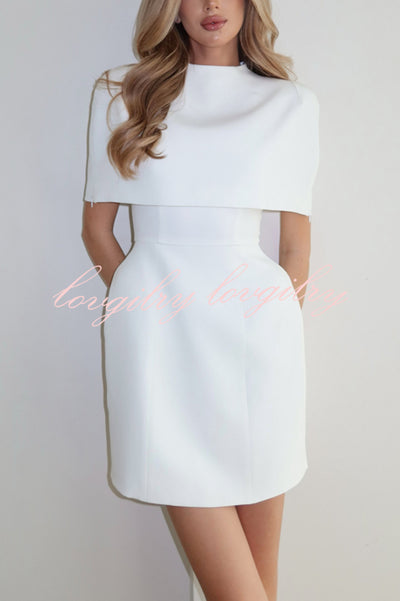 Solid Color Shawl and Square Neck Sleeveless Fitted Mini Dress Two-piece Set