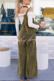 Falling Leaves Corduroy Metal Buckle Pocket Wide Leg Jumpsuit Overalls