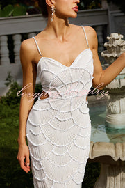 Own It Pearl Sequin Embellished Sexy Backless Cutout Strap Maxi Dress