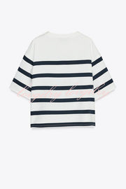 Logbook Stripe Button Shoulder T-Shirt and High-Rise Pocketed Loose  Shorts Set