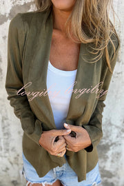 Solid Color Suede Lapel Long Sleeve Loose Coat