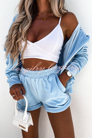 Athleisure Hooded Sweatshirt and Elastic Waist Pocket Shorts Set