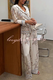 Calm Seas Line Octopus Unique Print Loose Shirt and Elastic Waist Pocketed Pajama Set