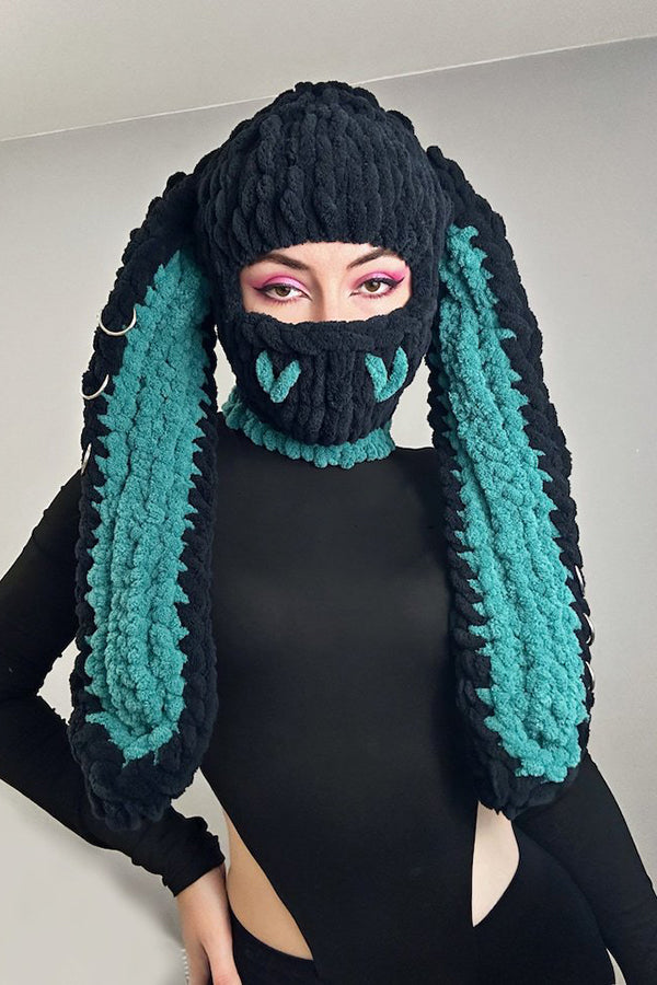 Big Rabbit Ears Knitted Warm Mask Hood