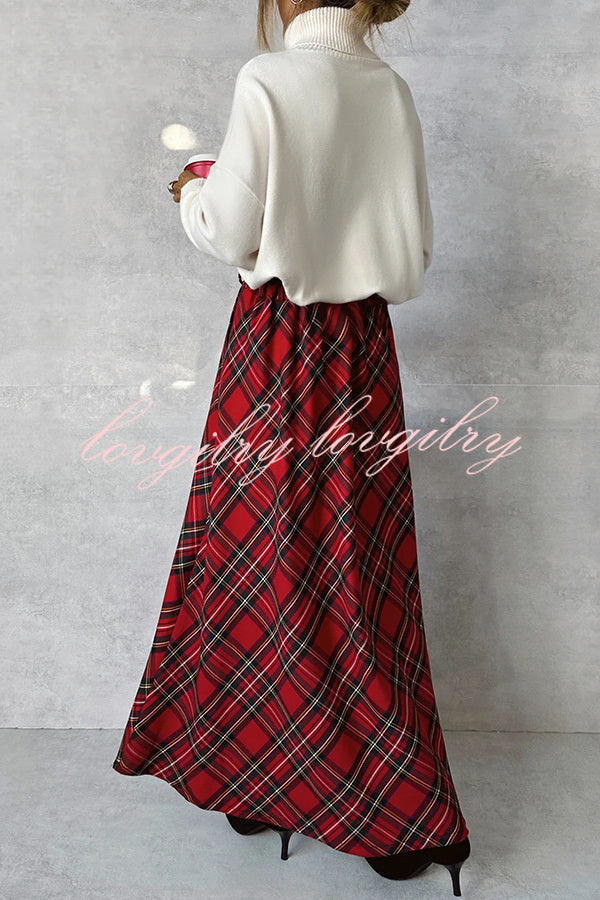 Field of Dreams Plaid Elastic Waist Side Pocket Maxi Skirt