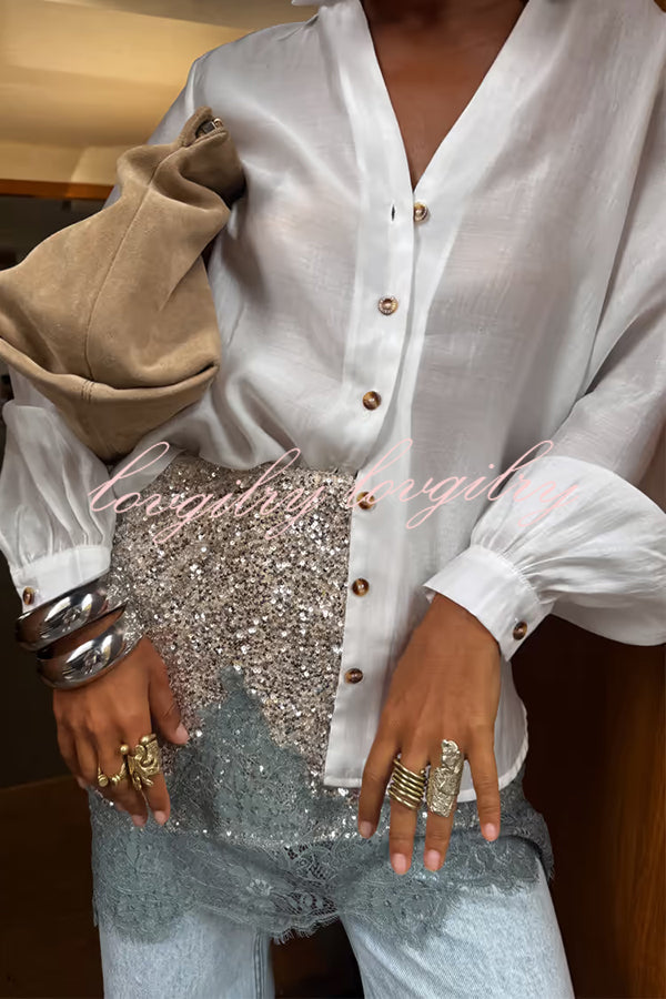 Power of Styling Sequin Lace Trim Elastic Waist Mini Skirt