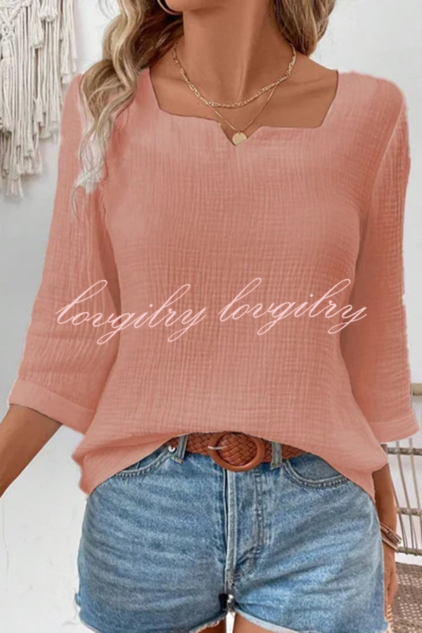 Simple Casual V-neck Mid-length Sleeve Loose Top