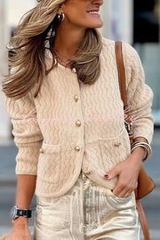 Solid Color V-neck Long-sleeved Loose Pocket Knit Cardigan