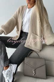 Solid Color V-neck Long-sleeved Casual Knitted Cardigan