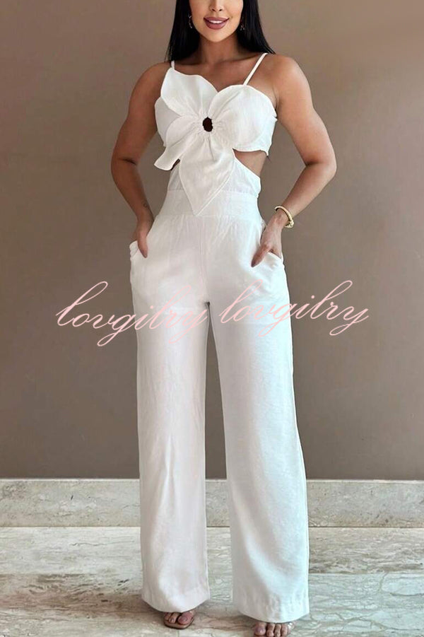 Three-dimensional Flower Accessories Hollow Pocket Jumpsuit