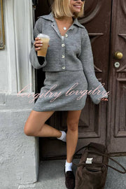 Fashion Lapel Bell Sleeve Knitted Cardigan and Casual Mini Skirt Set