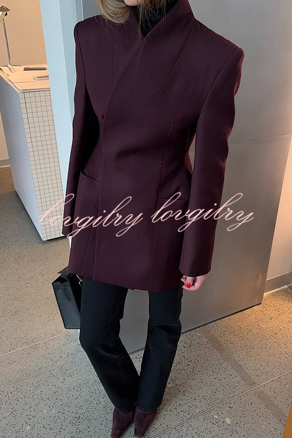 Solid Color Lapel Long Sleeve Casual Pocket Long Blazer