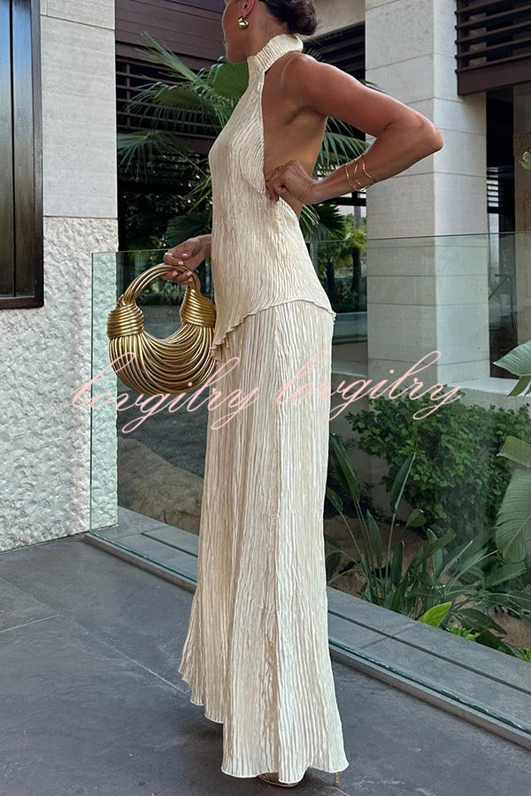 Charm and Charisma Texture Halter Backless Tank and Wide Leg Pants Set