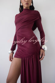 Solid Color Long-sleeved Pleated Slim-fit Elegant Ribbon Mini Dress